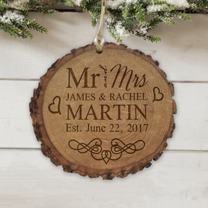 Engraved Mr and Mrs Wood Round Ornament